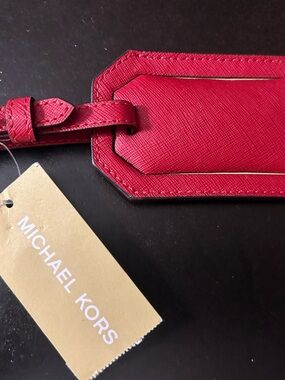 Michael Kors Red and Gold Leather Tag with Clear ID Window